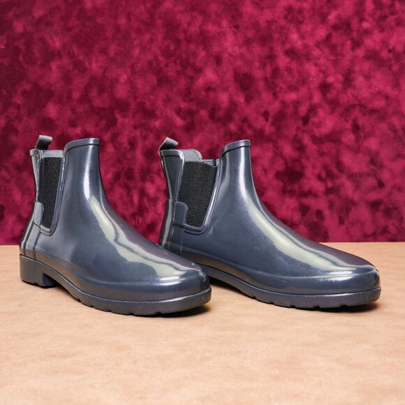 Hunter Refined Slim Nebula Grey Gloss Women Rain Boots size 10 - Picture 1 of 8